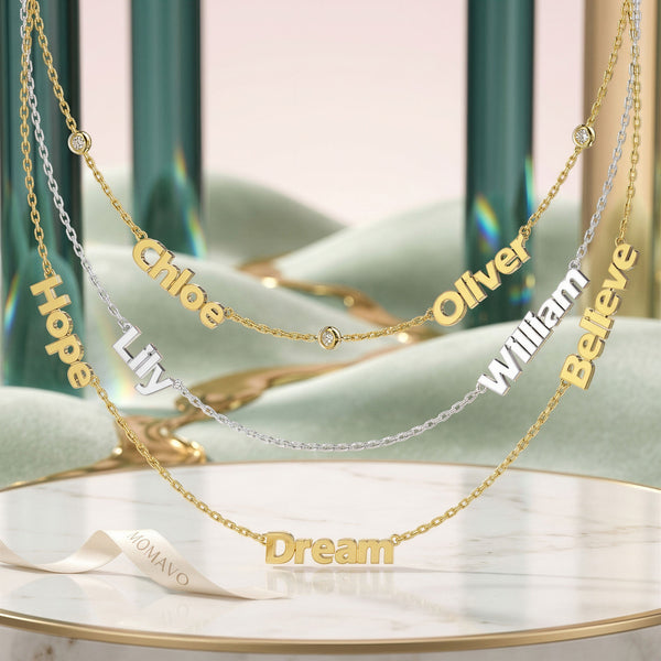 Custom Name Necklace with Gemstone | 18K Gold Plated