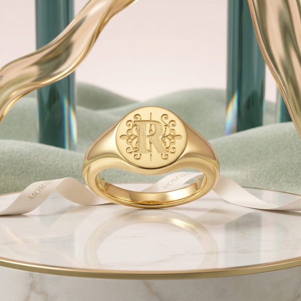 Round Monogram Ring | 18K Gold Plated