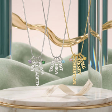 Birthstone Name Charm Necklace | 18K Gold Plated