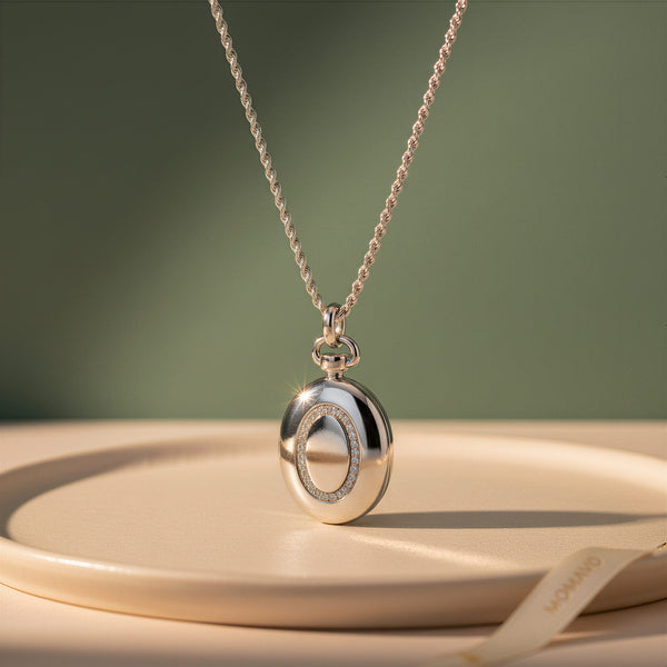 Luna Oval Locket Necklace | Silver