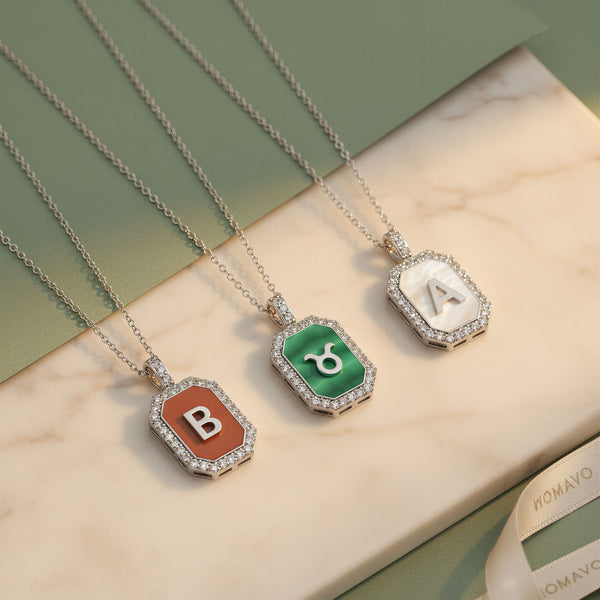 Zodiac Initial Gemstone Pendant Necklace | 18K Gold Plated