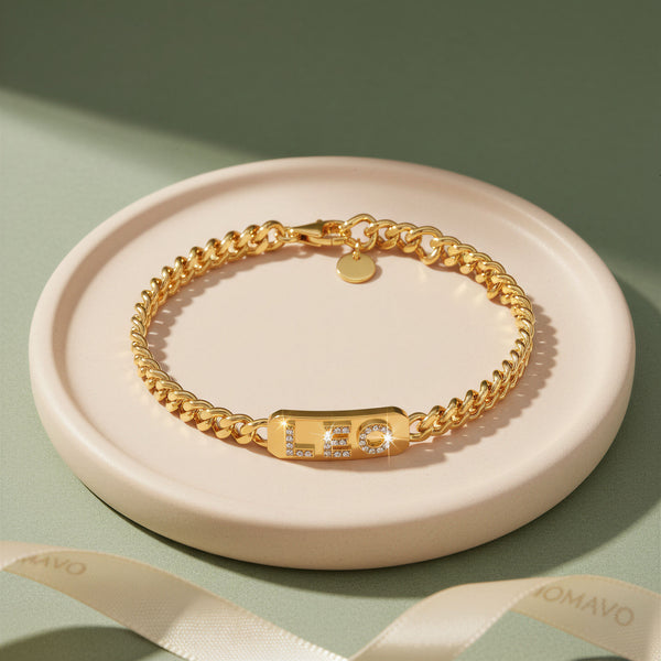 Pavé Letter ID Bar Curb Chain Necklace | 18K Gold Plated