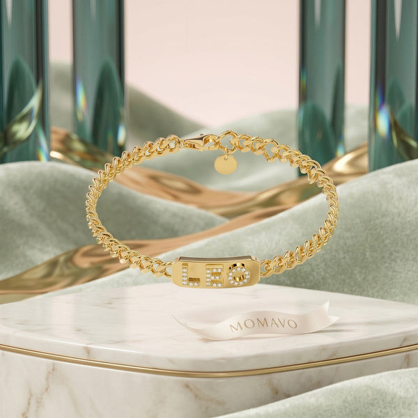 Pavé Letter ID Bar Curb Chain Necklace | 18K Gold Plated