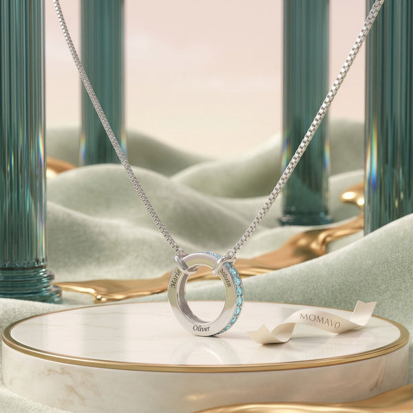 Circle of Love Birthstone Engraving Necklace | 18K Gold Plated
