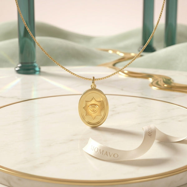 Oval Portrait Engraved Necklace | 18K Gold Plated
