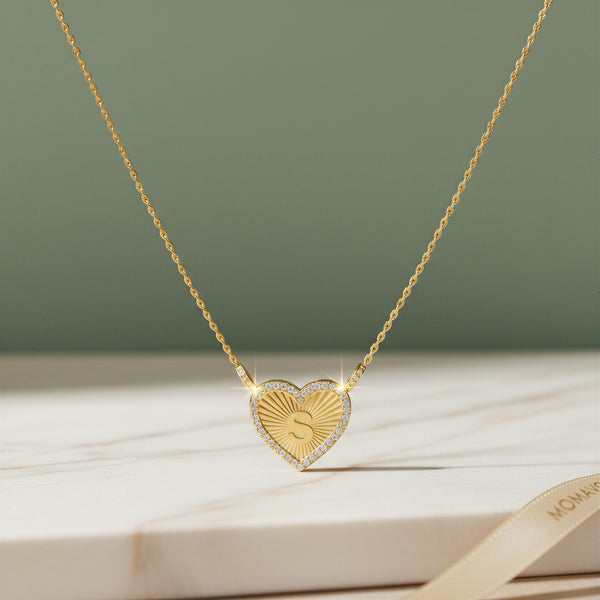 Pleated Heart Initial Necklace | 18K Gold Plated