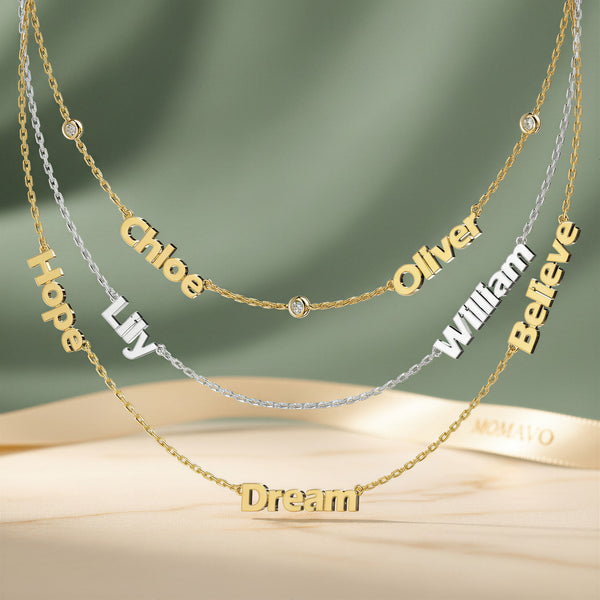 Custom Name Necklace with Gemstone | 18K Gold Plated