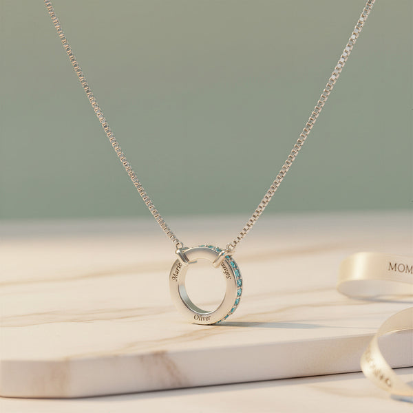 Circle of Love Birthstone Engraving Necklace | 18K Gold Plated