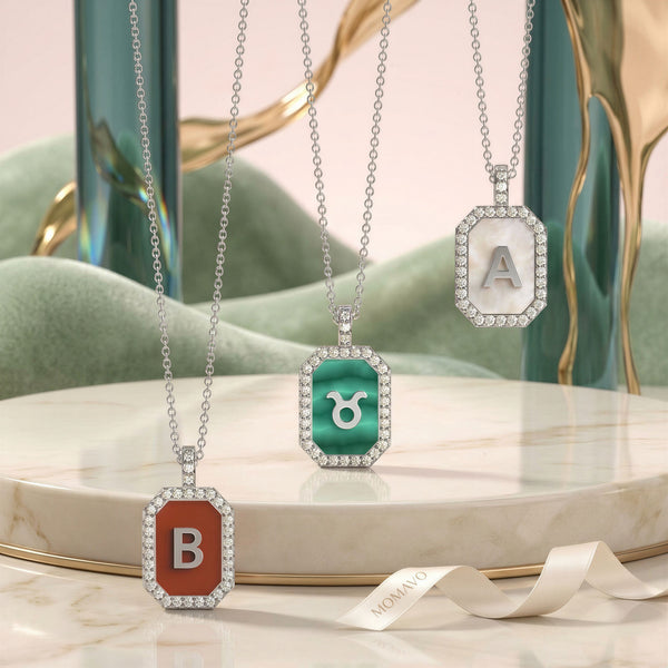 Zodiac Initial Gemstone Pendant Necklace | 18K Gold Plated