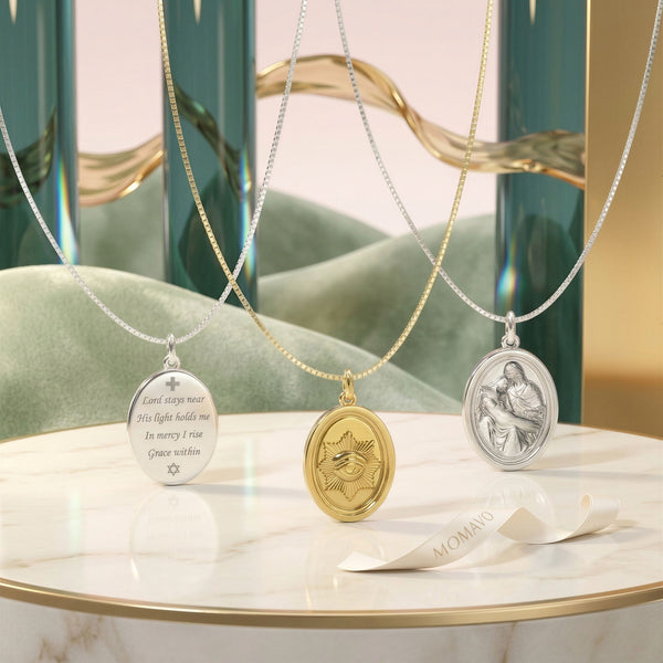 Oval Portrait Engraved Necklace | 18K Gold Plated