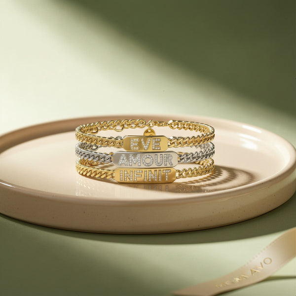 Pavé Letter ID Bar Curb Chain Necklace | 18K Gold Plated