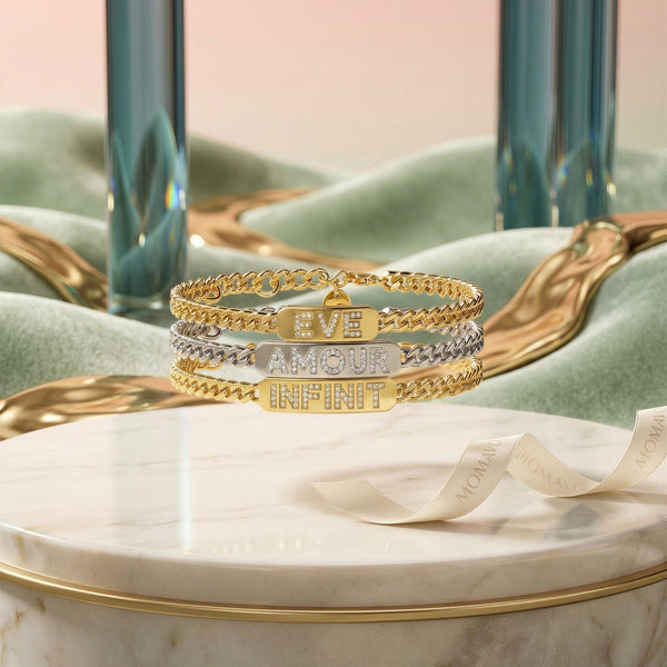Pavé Letter ID Bar Curb Chain Necklace | 18K Gold Plated
