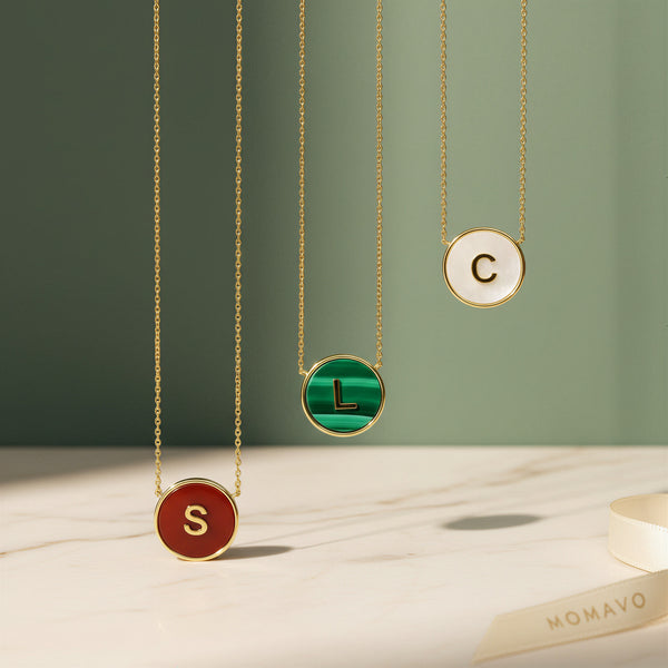Malachite Initial Pendant Necklace | Silver