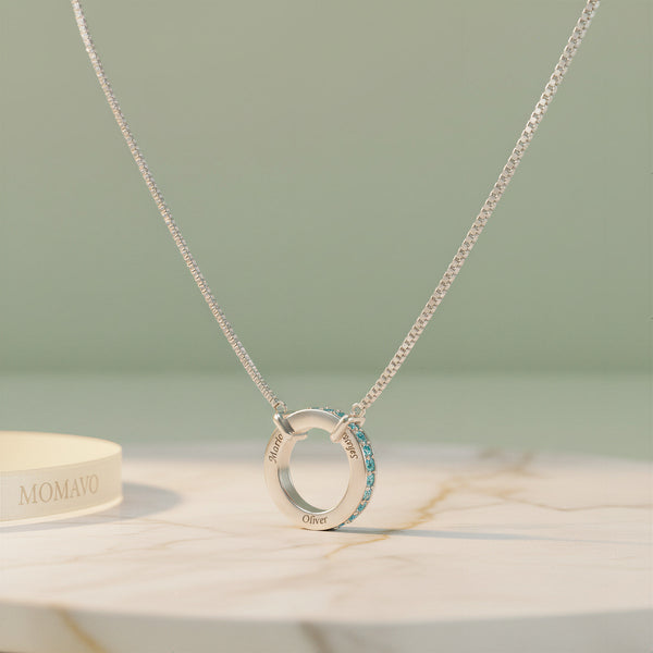 Circle of Love Birthstone Engraving Necklace | 18K Gold Plated