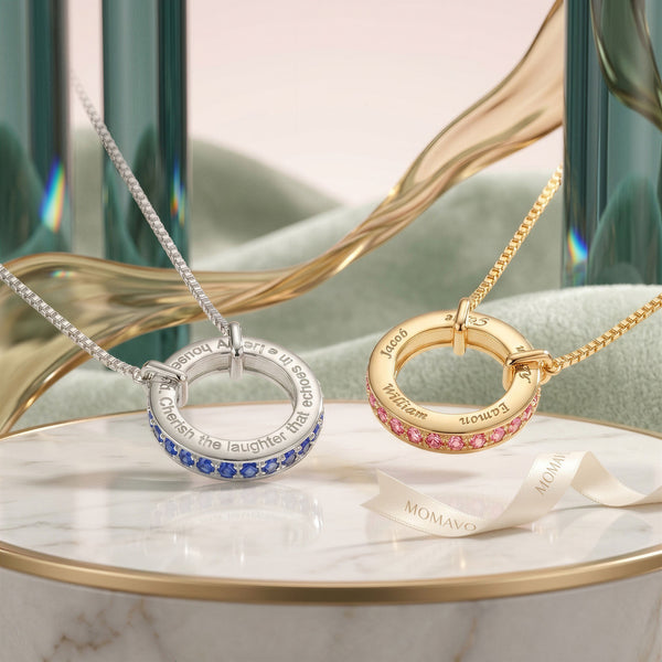 Circle of Love Birthstone Engraving Necklace | 18K Gold Plated