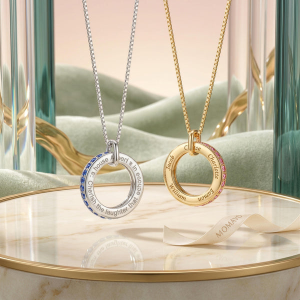 Circle of Love Birthstone Engraving Necklace | 18K Gold Plated