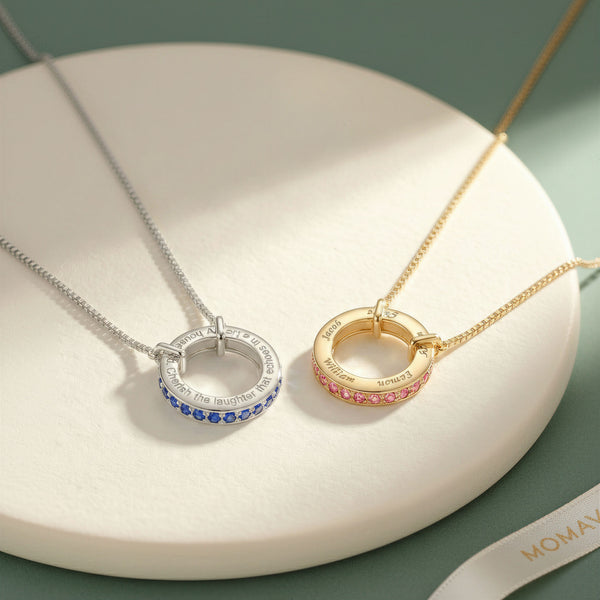 Circle of Love Birthstone Engraving Necklace | 18K Gold Plated