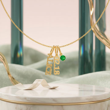 Birthstone Name Charm Necklace | 18K Gold Plated