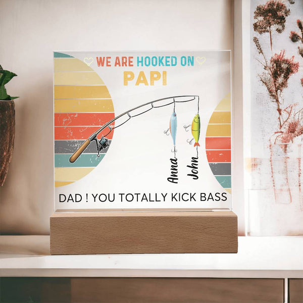 Gift For Dad - We are Hooked On Papi -  Name Personalize - Acrylic Plaque