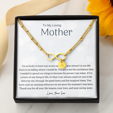 To My Loving Mother - I'm so lucky to have you as my mother! Gold Infinity Bracelet (18k Gold Dipped)