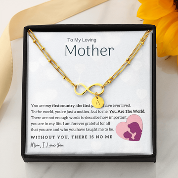 To My Loving Mother - You Are The World To Me! - Gold Infinity Bracelet (18k Gold Dipped)