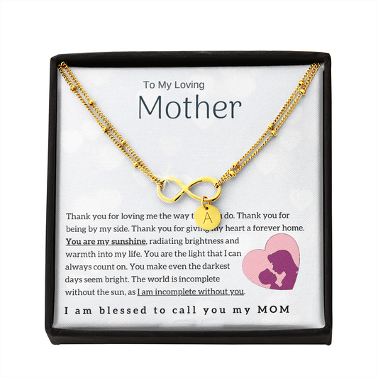 To My Loving Mother - You are my sunshine! Gold Infinity Bracelet (18k Gold Dipped)