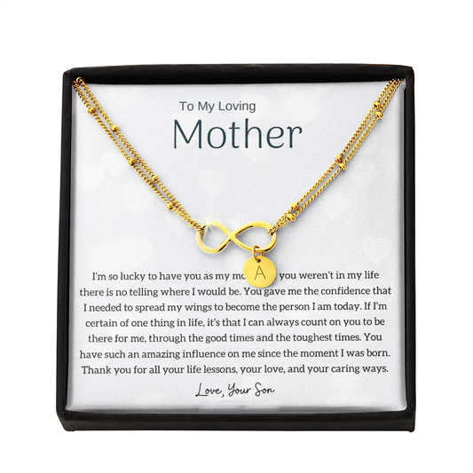 To My Loving Mother - I'm so lucky to have you as my mother! Gold Infinity Bracelet (18k Gold Dipped)