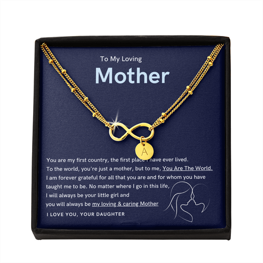 To My Loving Mother - You are the world to me Gold Infinity Bracelet (18k Gold Dipped)