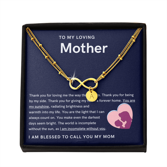 To My Loving Mother - You are my sunshine, radiating brightness into my life Gold Infinity Bracelet (18k Gold Dipped)