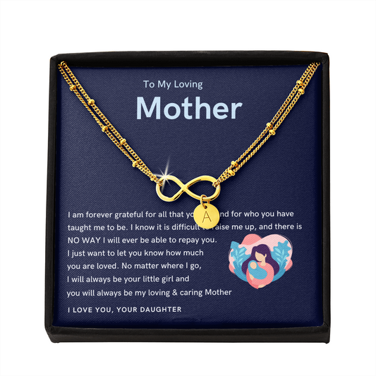 To My Loving Mother - You will always be my loving & caring Mother! Gold Infinity Bracelet (18k Gold Dipped)