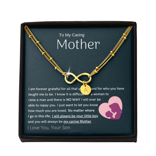 To My Loving Mother - You are my sunshine, I will always be your little boy Gold Infinity Bracelet (18k Gold Dipped)