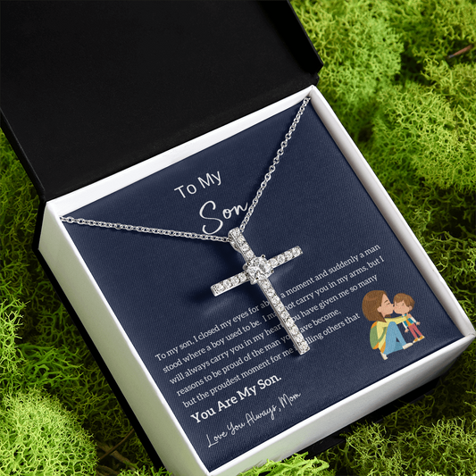 To My Son - I am Proud Of You (From Mom) (Diamond Cross Necklace)