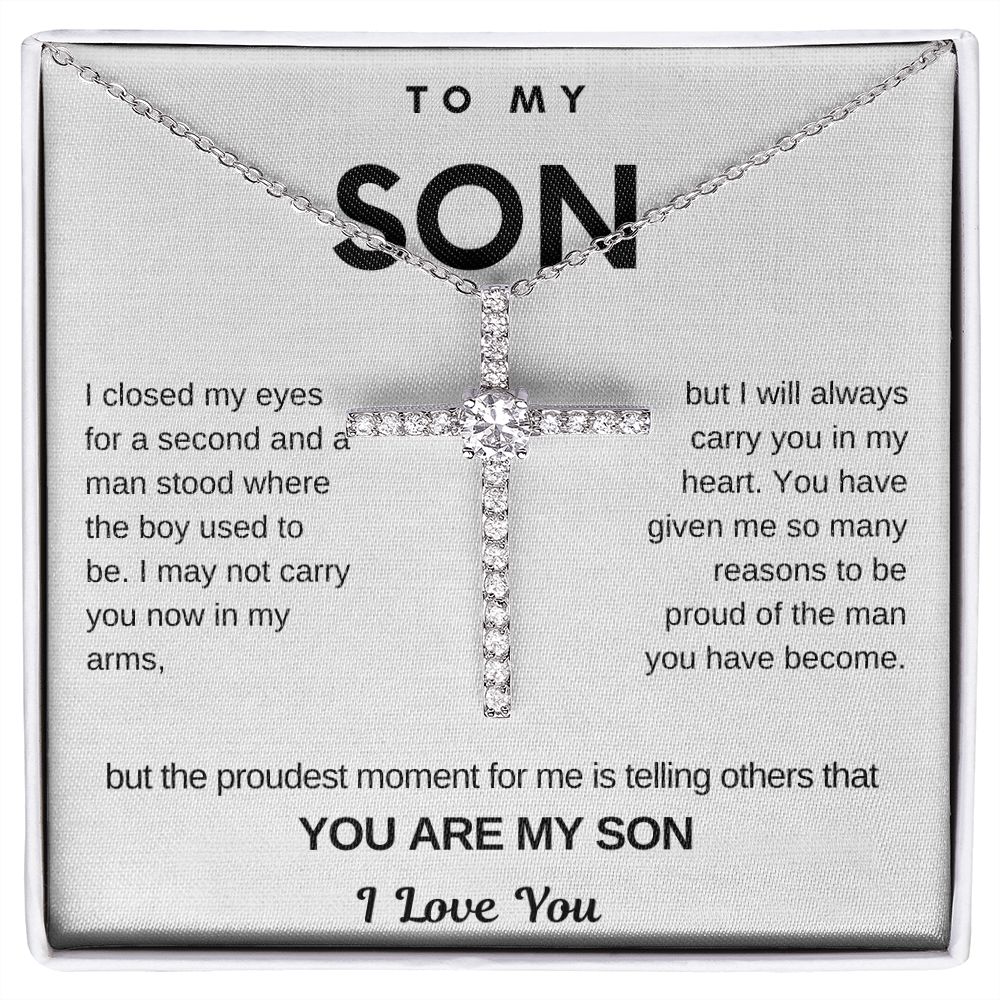 CZ Cross Necklace - To My Son, I Will Always Carry You In My Heart