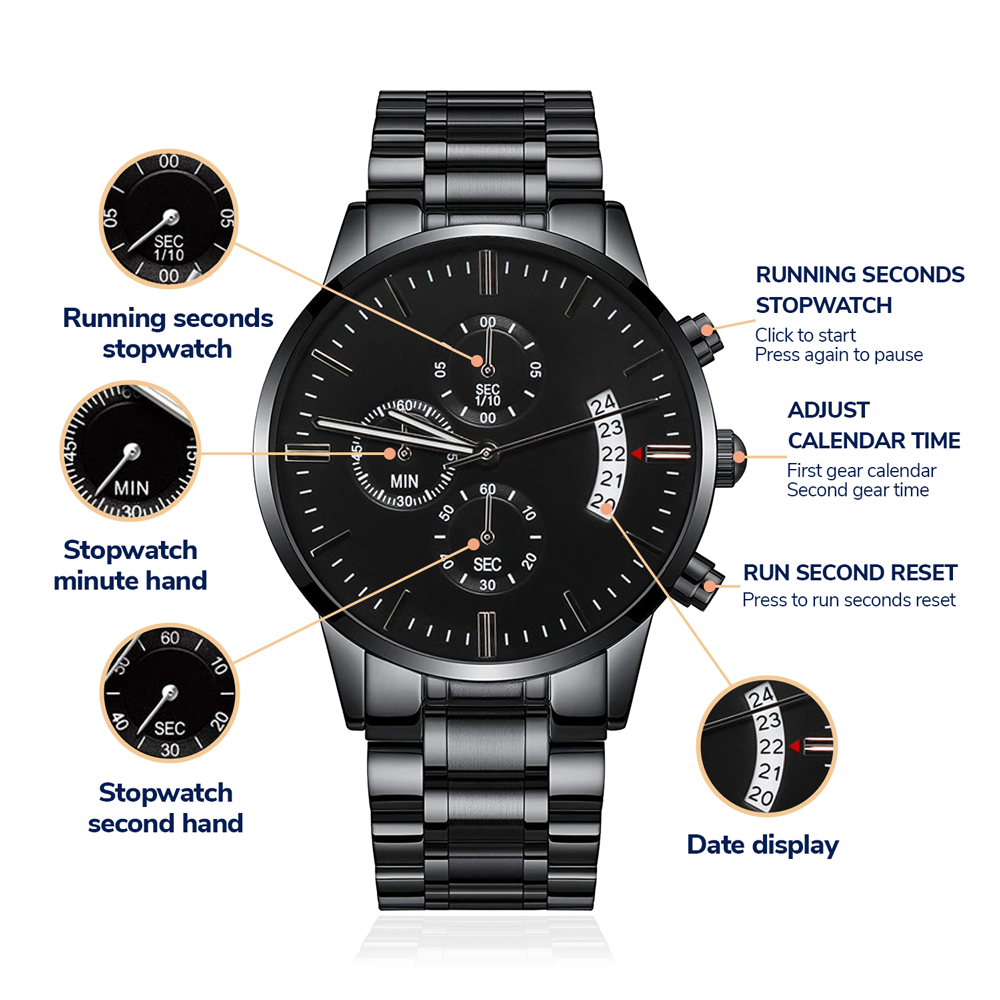 For Men - Engraved Design Black Chronograph Watch