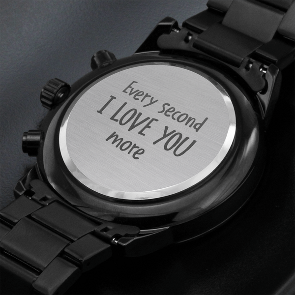 For Men - Engraved Design Black Chronograph Watch