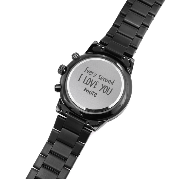 For Men - Engraved Design Black Chronograph Watch
