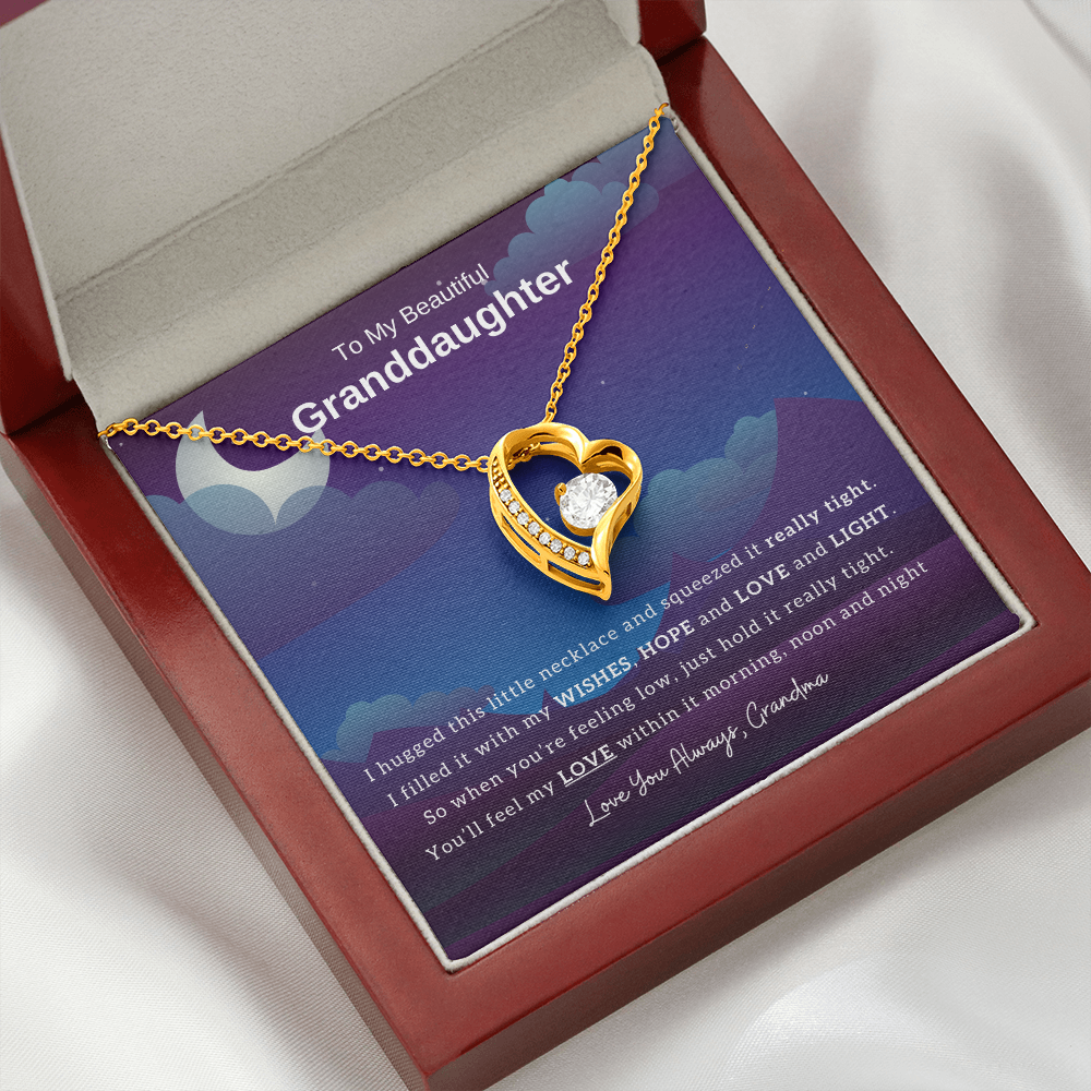 To My Beautiful Granddaughter, Hug This Necklace When You're Feeling Low - (Forever Love Necklace)