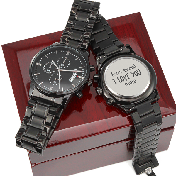 For Men - Engraved Design Black Chronograph Watch