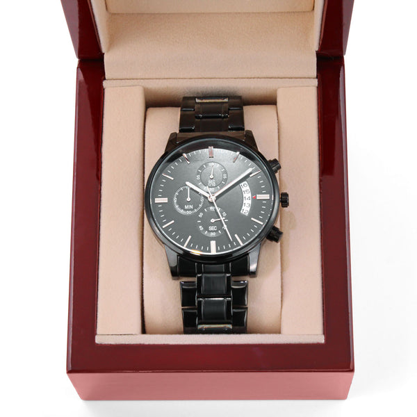For Men - Engraved Design Black Chronograph Watch