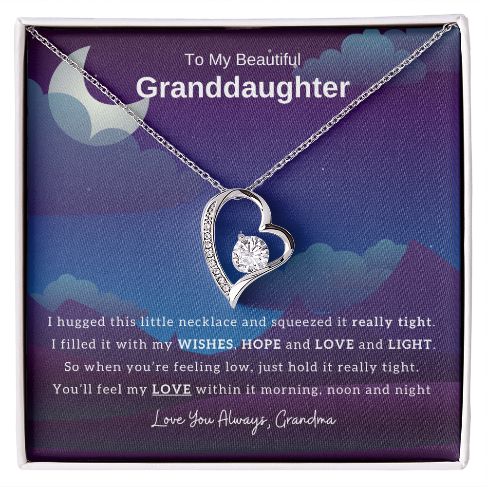 To My Beautiful Granddaughter, Hug This Necklace When You're Feeling Low - (Forever Love Necklace)