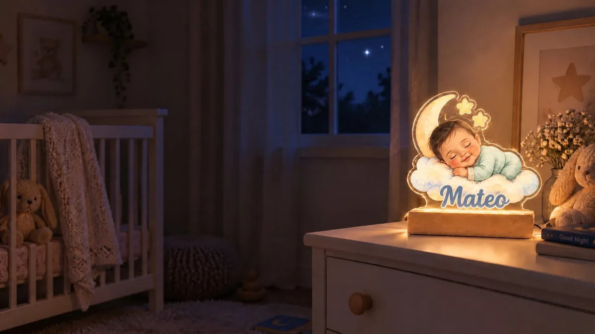 The nursery at night with the night light on